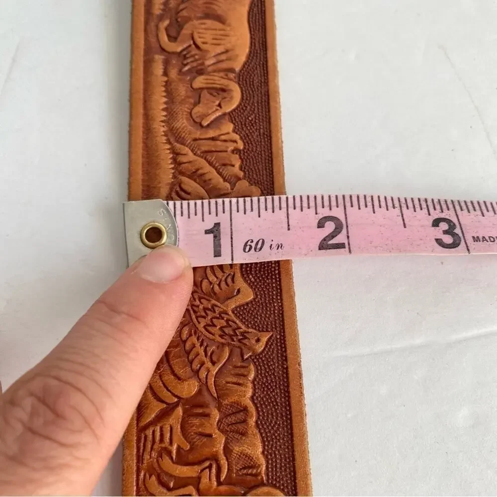 Vintage Tooled Leather Belt Hunting Dog Brown Western ERICA Womens Girls 26‎ XS